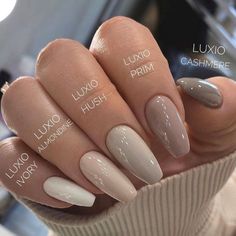 Luxio is 100% pure gel that is odorless and solvent free. Because it is not mixed with polish like some other brands, it offers more durability, ease of use, and consistency you can rely on. Formulated to coat and protect the natural nail, Luxio delivers ease of application along with maximum control. Luxio is the perf Fall Color Matte Nails, Beige Acrylic Nails Design, Natural Autumn Nails, Short Pointy Nails Almond, Beige Gel Nails, Light Color Nails, Fall Nails Matte, Umbre Nails, Ongles Beiges