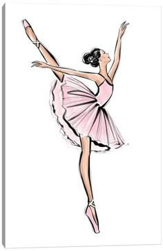 a drawing of a ballerina dancer in pink and white canvas print featuring an image of a