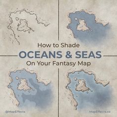 Tutorial on how to color and shade oceans and seas on your fantasy maps. Map Effects, Map Building, Drawing Maps, Painterly Texture, Map Drawing, Map Sketch, Map Ideas