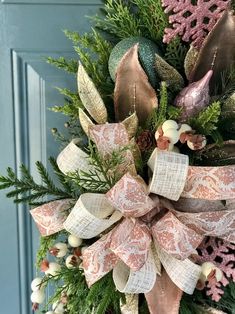 Front Door Holiday Wreath, Blush Pink Holiday Wreath, Holiday Gift, Christmas Wreath, Blush Sparkle Snowflake Wreath - Etsy