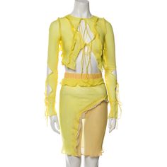 Christopher Esber Silk Two-Piece Skirt Set Yellow Ruffle Embellishment Fit:Suits And Sets By Christopher Esber Typically Fit True To Size. Item Measurements Bust: 25.75" Waist: 20" Length: 15.5" Waist: 24" Hip: 25.25" Length: 21.75" Fabric: 100% Silk Color: Yellow Clothing Size: S Spring Two-piece Mini Skirt Set, Fitted Ruffled Skirt Set For Summer, Fitted Ruffle Skirt Set For Summer, Summer Ruffled Fitted Skirt Set, Summer Long Sleeve Two-piece Skirt Set, Summer Two-piece Long Sleeve Skirt Set, Yellow Two-piece Set For Spring, Yellow Two-piece Dress For Spring, Spring Yellow Two-piece Dress