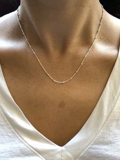 Sterling silver satellite chain Available in mid and long lengths Model is wearing the mid length Ball Chain Necklace, Silver Chain Necklace, Ball Chain, Long Length, Long Necklace, Silver Necklaces, Mid Length, Chain Necklace, Silver Necklace