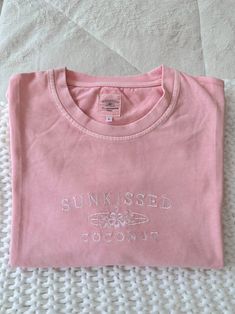 EMBROIDER SUNKISSEDCOCONUT TEE Sunkissed Coconut, Gemini And Pisces, Best Friends Brother, Luxury Paints, Pink Tee Shirt, Aloha Print, Luxury Printing, Embroidered Tee, Birthday Wishlist