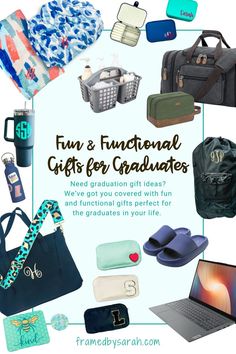 an image of gifts for graduates with the words fun and functional gifts for graduates