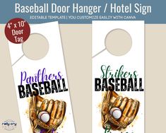 two baseball door hangers with the words softball dor hanger / hot sign