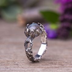 "Tree branch sculpted ring in sterling silver with labradorite gemstone. Witchy magical silver ring. This ring was sculpted in wax in the lost wax technique. Details & Measurement: * The ring width on the front side - 0.3\" (10 mm) * The ring width on the back side - 0.15\" (4 mm) * Gemstones in 8 mm to to set in the ring: Labradorite , rainbow moonstone, Smoky quarts in rose cut, Rutilated quartz with gold threads, Blue chalcedony in rose cut, Garnet * The ring arrives in a jewelry gift box Silver Labradorite Nature-inspired Jewelry, Nature-inspired Silver Labradorite Jewelry, Nature-inspired Silver Rings With Natural Inclusions, Nature-inspired Moonstone Ring, Silver Labradorite Hand Forged Rings, Hand Forged Silver Labradorite Rings, Nature-inspired Round Labradorite Jewelry, Fantasy Rings, Magical Ring