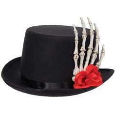 Perfect for Halloween, costume parties, plays and parades, this Black Top Hat with Skeleton Hand completes your costume with creepy style! Costume produced by Underwraps. Underwraps Costumes focuses on both value and quality when it comes to their products. They are known for always remaining innovative by using unique fabrics and coming up with original designs. With such a great costume selection for both adults and kids, you'll feel amazing in any one of their unique costumes! Gentleman Hat, Carnival Dress, Gothic Costume, Rose Hat, Black Top Hat, Halloween Top, Plain Jane, Unique Costumes, Costume Parties