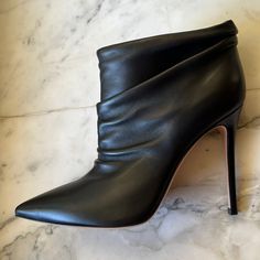 It Doesn’t Get Better Than These Young Vito Rossi Black Rooster Leather Ankle Boots! They Happen To Be Super Flattering On Because They Had At The Perfect Height Just Below The Ankle And They Have The Sleek Pointed Toes. You Can Wear These With Anything From Denim To Little Black Mini Dresses The Options Are Endless. Their Brand New With Zero Flaws Sorry No Box Heel Height 4.5” Chic Booties With Sculpted Heel And Almond Toe, Chic Pointed Toe Formal Booties, Chic Pointed Toe Booties For Formal Occasions, Chic Evening Heeled Boots With Sculpted Heel, Calf Leather Heeled Boots For Night Out, Formal Ankle-high Heeled Boots With Wrapped Heel, Chic Ankle Boot For Evening, Chic Formal Booties With Pointed Toe, Chic Ankle Boots For Evening