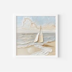 a painting of a sailboat on the beach