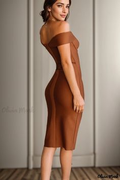 Olivia Mark - Elegant Coffee Sleeveless Bandage Dress - Fashionable Collar-neck Party Dress Sleeveless Bandage Bodycon Dress For Formal Occasions, Sleeveless Bandage Dress For Formal Occasions, Formal Sleeveless Bandage Dress, Brown Knee-length Midi Dress For Parties, Strapless Brown Bodycon Dress For Party, Brown Midi-length Bodycon Dress For Evening, Fitted Brown Strapless Dress For Party, Brown Midi Length Bodycon Dress For Evening, Brown Fitted Strapless Dress For Party