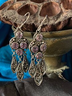 AMETHYST EARRINGS Drop & Dangle 925 Silver 8 Faceted - Etsy Bohemian Amethyst Chandelier Earrings Gift, Bohemian Sterling Silver Gemstone Chandelier Earrings, Bohemian Purple Sterling Silver Earrings, Om Pendant, Silver Work, Silver Shop, Earrings Drop, Amethyst Earrings, Earrings Vintage