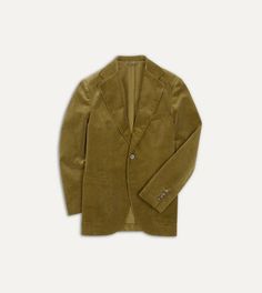 Olive Green Mid-Wale Cotton Corduroy Tailored Jacket – Drakes US Shirt Collar Types, Pinstripe Jacket, Tailored Jacket, Shirt Collar, Types Of Collars, Wales, Olive Green, Leather Jacket, In Italy