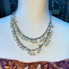 Nice Double Strand Pearl Necklace, Silver Links Have Some Details; Necklace Is Unmarked. Very Nice Quality Though! Pearl Silver Necklace, Double Strand Pearl Necklace, Pearl Necklace Silver, Fish Pendant Necklace, Geometric Pendant Necklace, Blue Beaded Necklace, Silver Pearl Necklace, Purple Necklace, Rose Quartz Necklace