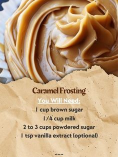 a cupcake with caramel frosting on top is shown in this advert