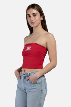 Our best-selling Tube Top is a must have for your college closet! Made with a double layer of ultra soft cotton spandex. SIZING AND DETAILS Sizing: XS-XXL Form fitting 95% Cotton, 5% Spandex Screenprint or embroidered logo application P.S. We’d love to see you repping this style! Make sure to tag us (@hypeandvice) to be featured :) Casual Elastane Tops, Red Tank Top For Streetwear, Cotton Tank Top For Streetwear, Sporty Cotton Crop Top With Medium Support, Casual Seamless Elastane Top, Fitted Casual Tank Top For Streetwear, Basic Cotton Crop Top For Streetwear, Cotton Stretch Tank Top For Streetwear, Sporty Cotton Tops For Spring