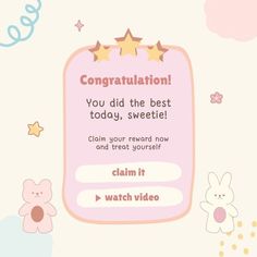 congratulations card for the best today, sweetie claim it and treat yourself to watch video