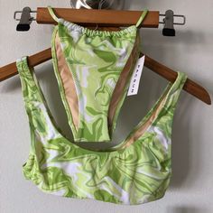 Pacsun Bikini Set Xs Bikini Top & Bikini Bottoms By Blue Hour Size Extra Small Color Green & White Design Pattern Style Basic Must Have For Summer! On The Thinner Side Similar To The Delilah Peach Lined Not Padded Nwt, See Photos Totally Groovy 70’s Psychedelic Print Pattern Trendy T-back Swimwear For Summer, Stretch T-back Summer Swimwear, Green T-back Swimwear For Beach, Summer T-back Swimwear For Beach Season, T-back Tankini For Poolside And Beach Season, Tropical T-back Swimwear For Vacation, White T-back Swimwear For Summer, Spring Beachwear Tankini For Summer Parties, Spring Halter Neck Swimwear For Summer Parties