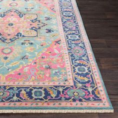 Surya Antique ATQ-1015 Teal Bright Pink Navy Sea Foam Peach Tan Saffron Aqua Area Rug main image Pink And Teal Rug, Preppy Rug, Teal Bedroom, Apartment Stuff, Surya Rug, Babe Cave, Kid Rooms, Teal Rug, Apartment Plans