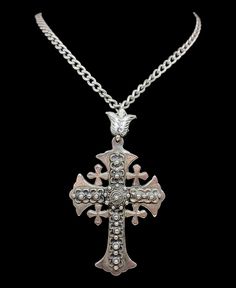 This amazing antique / vintage cross pendant has amazing style skillfully fashioned from 1000 pure silver likely of Jerusalem origin, the large pendant comes complete with heavy vintage sterling silver curb link chain.  Length approx - 23.5" Weight approx - 40 grams  Message me any questions ITEM - S1646 Vintage Cross Necklace With Antique Finish, Antique Silver Cross Necklace Spiritual Style, Oxidized Cross Pendant Necklace, Oxidized Spiritual Cross Necklace, Antique Oxidized Cross Jewelry, Vintage Cross Jewelry With Antique Finish, Vintage Antique Silver Cross Pendant, Antique Cross Necklace With Large Pendant, Vintage Large Cross Pendant Jewelry