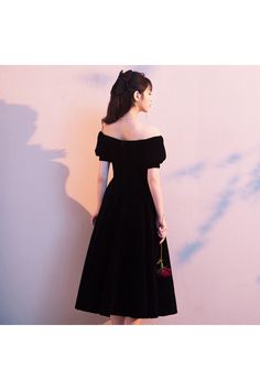 Shop tea length velvet black party dress with off shoulder short sleeves online. Sheprom offers formal or casual style dresses to fit your special occasions. Black Party Dress, Black Party Dresses, Fashion Dresses Casual, Black Party, Style Dresses, Tea Length, Custom Dresses, Strapless Dress Formal, Off Shoulder Dress