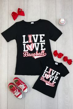 Mommy & Me Matching "Live, Love Baseball" t-shirts are great quality and stunning!  Little girls love to match their mommy! Perfect for Spring and Summer and even photo props! Super stylish, yet so comfy! Baseball Cricut, Baseball Tank Top, Baseball Family, Baseball Tanks, Brother Embroidery, Shirt Making, Vinyl Ideas, Sports Mom