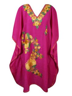 Women Fuchsia Embroidered, Oversized Tunic, Short Kaftan Dress, Leisure Wear L-2X, This Women Fuchsia Embroidered Oversized Tunic is perfect for the modern, stylish woman. Made with leisure wear in mind, this dress combines comfort and fashion, making it perfect for any occasion. The beautiful embroidery details add a touch of elegance, while the relaxed and oversized fit provides both style and comfort. Indulge in the lively spirit of summer with our exquisitely crafted Embroidered Caftan Dress Traditional Pink Floral Print Kaftan, Traditional Pink Kaftan With Floral Print, Pink Floral Embroidered Kaftan, Pink Embroidered V-neck Kaftan, Pink Embroidered Kaftan For Beach, Embroidered Pink Kaftan For Beach, Long Pink Embroidered Kaftan, Long Embroidered Pink Kaftan, Pink Floral Embroidered Kaftan For Summer