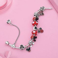 Beautiful Official Pandora Inspired Classic Disney Mickey And Minnie Mouse Charm Bracelet Disney Bead Bracelet December, Mickey And Minnie Jewelry, Friend Jewelry, Best Friend Jewelry, Mickey Y Minnie, Sparkle Wedding, Bracelet Diy, Crystal Chain, Bangle Set