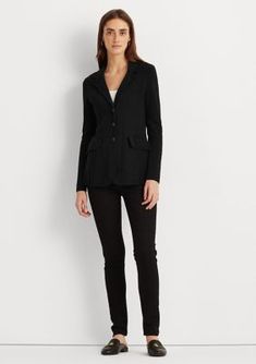 Featuring a slim fit, this blazer makes a smart choice for the office and beyond. | Lauren Ralph Lauren Women's Sweater Knit Blazer, Black, X-Large Winter Workwear Slim Fit Blazer, Winter Slim Fit Blazer For Work, Slim Fit Blazer For Winter Workwear, Fall Office Wear Slim Fit Blazer, Slim Fit Fall Blazer For Office, Fall Slim Fit Blazer For Office Wear, Winter Fitted Business Casual Blazer, Fall Office Blazer, Slim Fit, Winter Business Casual Fitted Blazer