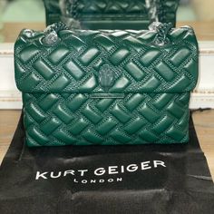 London Kensington, Large Leather Bag, Fur Handbags, London Bags, Kensington London, Green Handbag, Kurt Geiger, Shopper Bag, Quilted Leather