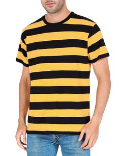 PRICES MAY VARY. Soft Material: Adopt black elastic rib collar, 80% premium cotton and double-needle cover-seam. Druable, this yellow black striped shirt will not fade and easy to stretch Basic design: Wide black and yellow shirts for men. Front and back match on sideseam Casual wear: Good choice to daily, workout, sport, office work, formal, business and dating. A basic casual short sleeve t shirt for your wardrobe Ocassion: The black and yellow shirt perfect for theme party, Christmas, New yea Black Cotton Tops With Striped Hem, Black Top With Horizontal Stripes And Relaxed Fit, Casual Yellow Top With Striped Collar, Casual Black T-shirt With Striped Collar, Black Cotton Tops With Horizontal Stripe Pattern, Black Cotton Tops With Horizontal Stripes, Sport Office, Black Short Sleeve T-shirt With Striped Collar, Black Horizontal Stripe Cotton Top