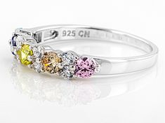 Bella Luce ® multicolor gemstone simulants 1.31ctw round, rhodium over sterling silver ring. Measures approximately 1/8"L x 1/16"W and is not sizeable. Multicolor Prong Set Round Birthstone Ring, Multicolor Prong Set Birthstone Ring, Sterling Silver Ring, Blue Yellow, Silver Ring, Pink White, Sterling Silver Rings, Cubic Zirconia, Silver Rings