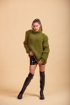 Trendy Oversized Knit Turtleneck, Trendy Chunky Knit Turtleneck For Winter, Trendy Winter Chunky Knit Sweater, Thick Knitted Winter Sweater, Winter Long Sleeve Acrylic Sweater, Trendy Oversized Chunky Knit Sweater, Chunky Knit Long Sleeve Sweater For Cold Weather, Acrylic Winter Sweater, Trendy Chunky Knit Long Sleeve Turtleneck