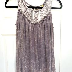 Sleeveless, Adorable, Top. Bottom Is Loose Fitted And Flows. Top Has Detailed Lace. Length Is Approximately 27 Inches. Great Look With Pair Of Jeans Or White Shorts. Color Is A Beautiful Muted Purple/Lilac “Tyedye” Look Bohemian Stretch Sleeveless Tank Top, Muted Purple, Purple Lilac, Summer Top, White Shorts, Lilac, Sleeveless Top, Tunic Tops, Fashion Dresses