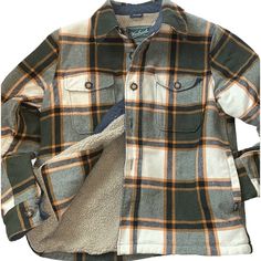 Excellent Condition Woolrich Sherpa Fleece Lined Wool Plaid Checkered Button Down Shirt Coat Jacket Shacket Men’s Size Medium Or, Best Fits Approximately A Women’s Size Large (See Measurements) The Ideal Blend Of A Rustic Barn Coat, Cowboy Western Style, And Cozy Winter Warmth - Perfect For Campingor Any Night By The Campfirefall And Winter Activities, Or Outdoor Ranch And Backcountry Pursuits. Green Cream Ivory Tan Navy Black Rust Orange Side And Chest Pockets Internal Button And Zippered Pocke Shacket Men, Barn Coat, Winter Shirts, Vintage Boots, Rust Orange, Cowboy Western, Rustic Barn, Green Cream, Winter Activities