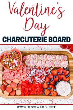 valentine's day charcuterie board with hearts and candy