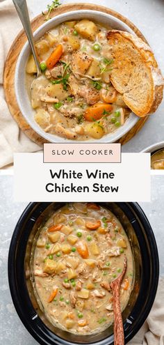 white wine chicken stew in a slow cooker