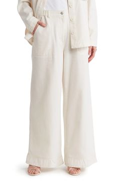 MAX STUDIO Wide Leg Jeans | Nordstromrack Utility Style Workwear Jeans With Elastic Waistband, Cotton Wide Leg Pants With Welt Pockets, Spring Baggy Wide Leg Pants With Side Pockets, Cropped Wide Leg Pants With Patch Pockets For Work, Everyday Wide Leg Full Length Pants, Utility Wide Leg Linen Bottoms, Versatile Cropped Wide Leg Cotton Pants, Versatile Wide Leg Full Length Cotton Pants, Versatile Cotton Wide Leg Full-length Pants