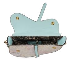 HB-Dressage Softly contrasted carved art nouveau designs with touches of golden tone metallics, pinks, lilacs, greens, and ivories- is sure to make this asymmetrical English saddle design bag your go-to favorite of the season. And when not wearing her to all your favorite places, you just may decide to keep her on display for her beauty alone. Double snap contoured front flap with outside back slip pocket and inside zip and pouch pockets for optimal organization. Two removable leather sky blue s Saddle Design, Design Bag, English Saddle, Spring Step Shoes, Handbag For Women, Art Nouveau Design, The Embrace, Saddle Bag, Dressage