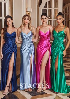 [$132.00] Sheath/Column V Neck Sleeveless Sweep Train Silk like Satin Prom Dress with Pleated Split Prom Dress V Neck, Long Sleeve Homecoming Dress, Mermaid Ball Gown, Pink Bride, Silk Wedding Dress, Evening Dresses Plus Size, Evening Dresses Cocktail, Custom Wedding Dress, Brides Wedding Dress