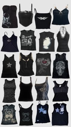 black tops Werewolf Outfit Ideas, Blackout Outfit Ideas, Cold Emo Outfits, How To Style A Black Beanie, Emo Outfit With Shorts, 2000s Clothing Style, Goth 2000s Fashion, $ui̇ci̇deboy$ Concert Outfits, Y2k Grunge Tops