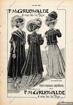 Grunwaldt (Fur clothing) 1906 Fur Coat, Fashion Illustration Character Words, Fur Coat Fashion, Fur Clothing, Winter Quilts, Clothing Vintage, Edwardian Era, Edwardian Fashion, Vintage Advertisement, Historical Costume