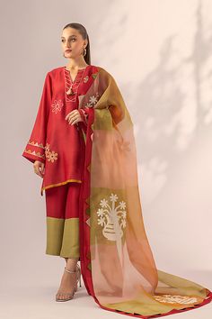 Marie – Sania Maskatiya International Green Floral Embroidered Cotton Silk Dupatta, Silk Kurta With Zari Work For Spring, Spring Chanderi Salwar Kameez With Embroidered Border, Spring Silk Kurta With Zari Work, Spring Cotton Silk Kurta With Dupatta, Mulmul Unstitched Suit For Spring, Spring Straight Kurta With Dupatta, Summer Straight Kurta In Raw Silk, Summer Raw Silk Straight Kurta