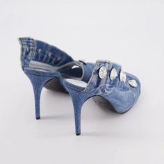 Denim Formal, Pocket Design Fashion, Denim Heels, Cut Clothes, Heeled Mules Sandals, Slingback Heel, Women Sandals, Rubber Heels, Formal Shoes