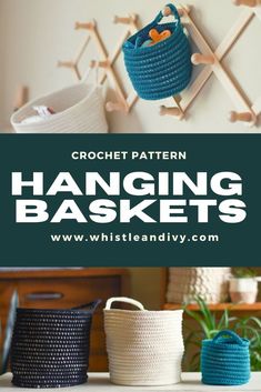 crochet pattern hanging baskets with text overlay