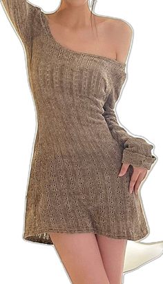 Casual Beige Long Sleeve Mini Dress, Trendy Long Sleeve Sweater Dress For Summer, Casual Beige Off-shoulder Mini Dress, Vintage Mini Dress For Fall, Brown Fitted Casual Sweater Dress, Fitted Brown Casual Sweater Dress, Casual Fitted Brown Sweater Dress, Casual Off-shoulder Mini Dress For Winter, Casual Long Sleeve Brown Mini Dress