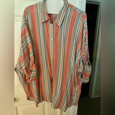 American Eagle Striped Button Down Shirt/Cover Up. Worn Once, Literally Brand New. Size Xl. Casual Collared Orange Blouse, Casual Orange Collared Blouse, Oversized Multicolor Collared Blouse, Oversized Long Sleeve Orange Blouse, Oversized Orange Long Sleeve Blouse, Oversized Multicolor Blouse For Day Out, Oversized Orange Long Sleeve Shirt, Oversized Orange Shirt With Long Sleeves, Oversized Multicolor Tops For Day Out