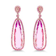 22.96ctw pear shape kunzite and round pink sapphire accent tension post earrings Luxury Pink Sapphire Earrings, Luxury Pink Drop Earrings, Luxury Pink Dangle Earrings, Pink Fine Jewelry Earrings For Party, Fine Jewelry In Pink With Gemstone Accents, Fine Jewelry Pink Gemstone Accents, Fine Jewelry With Pink Gemstone Accents, Luxury Oval Pink Earrings, Luxury Pink Gemstone Earrings