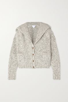 Bottega Veneta's slightly fluffy cardigan is knitted from alpaca-blend, enriched with plenty of wool for softness. It has defined ribbed trims and statement buttons. Miu Miu Luxury Casual Outerwear, Marks And Spencer Wool Beige Coat, Luxury Miu Miu Outerwear For Spring, Luxury Sweater With Ribbed Neckline For Workwear, Luxury Cream Sweater For Workwear, Affordable Zara Cotton Sweater, Affordable Cotton Zara Sweater, Bottega Veneta Coat, Bottega Veneta Jacket