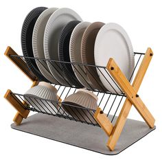 a rack with plates and cups in it