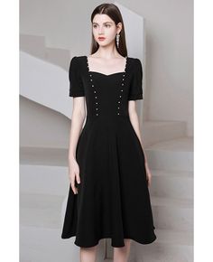 Buy retro knee length black chic semi party dress with short sleeves high quality at affordable price online. Free shipping and pro custom service since 2009. Elegant A-line Short Sleeve Party Dress, Black Fitted Tea Length Dress, Short Sleeve Midi Dress For Night Out, Classic Knee-length Midi Dress For Night Out, Black Short Sleeve Dress For Formal Occasions, Formal Black Dress With Short Sleeves, Solid Color Short Sleeve Midi Dress For Cocktail, Elegant Fitted Short Sleeve Dress For Night Out, Black Short Sleeve A-line Dress For Summer